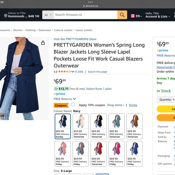 “NEW” Pretty Garden Navy coat size X-Large - Picture 4 of 4